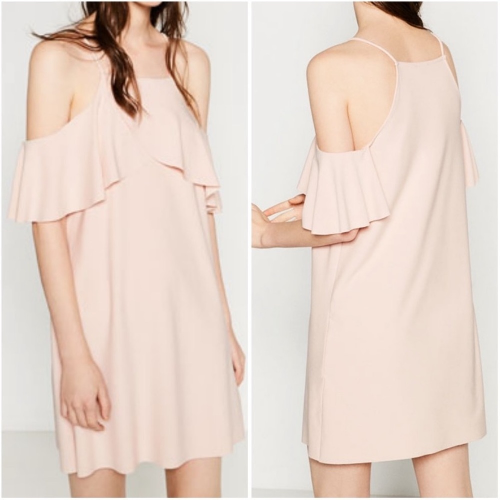 Zara blush pink dress cold shoulder π - Picture 1 of 16